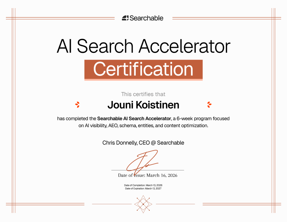 Jouni Koistinen — Searchable AI Search Accelerator Certification
